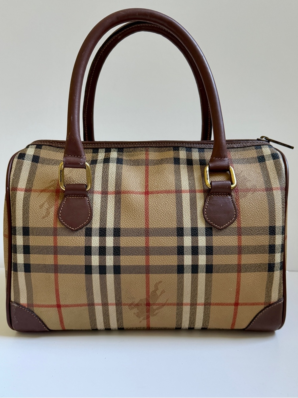 Authentic Vintage 80s / 90s Burberrys London Nova Check Boston Satchel Bag - Picture 4 of 14